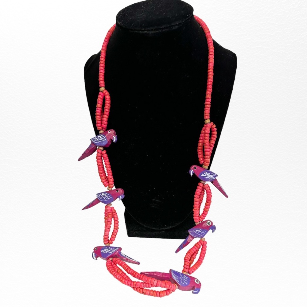 Vintage Caribbean Artisan Hand Carved Wood Parrot Nec… Gem